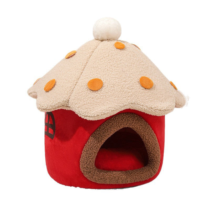 Modern Art Deco Mushroom-Shaped Crystal Soft Fabric PP Cotton Detachable Cat Bed 1-Layer For Living Room & Bedroom