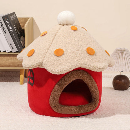 Modern Art Deco Mushroom-Shaped Crystal Soft Fabric PP Cotton Detachable Cat Bed 1-Layer For Living Room & Bedroom