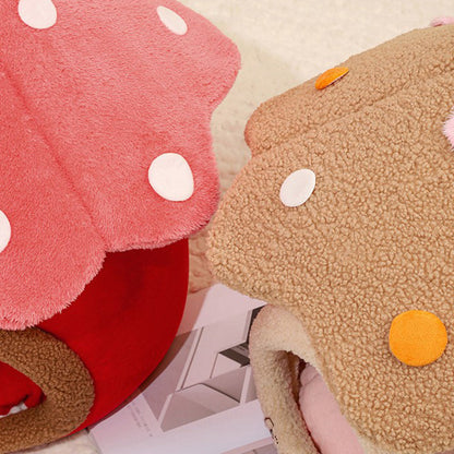 Modern Art Deco Mushroom-Shaped Crystal Soft Fabric PP Cotton Detachable Cat Bed 1-Layer For Living Room & Bedroom