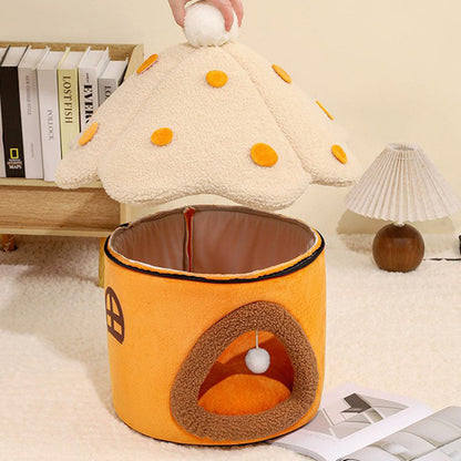 Modern Art Deco Mushroom-Shaped Crystal Soft Fabric PP Cotton Detachable Cat Bed 1-Layer For Living Room & Bedroom