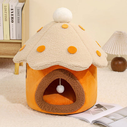 Modern Art Deco Mushroom-Shaped Crystal Soft Fabric PP Cotton Detachable Cat Bed 1-Layer For Living Room & Bedroom