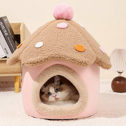 Modern Art Deco Mushroom-Shaped Crystal Soft Fabric PP Cotton Detachable Cat Bed 1-Layer For Living Room & Bedroom