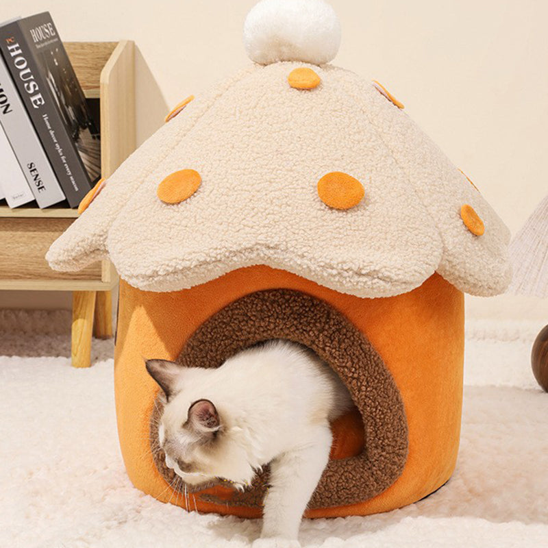Modern Art Deco Mushroom-Shaped Crystal Soft Fabric PP Cotton Detachable Cat Bed 1-Layer For Living Room & Bedroom