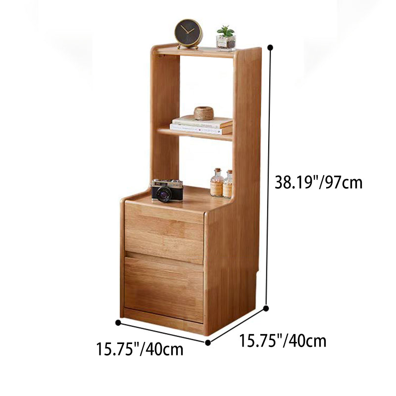 Traditional Rustic Rubberwood Solid Wood Multi-Layer Board Hardware Rectangular Nightstand 2-Drawer For Bedroom