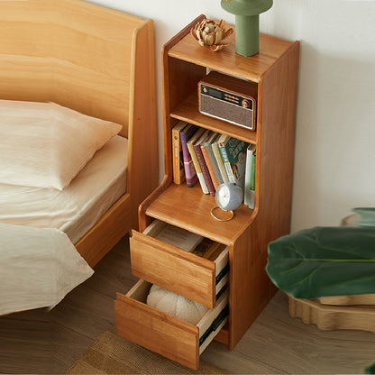 Traditional Rustic Rubberwood Solid Wood Multi-Layer Board Hardware Rectangular Nightstand 2-Drawer For Bedroom