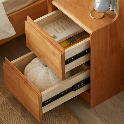 Traditional Rustic Rubberwood Solid Wood Multi-Layer Board Hardware Rectangular Nightstand 2-Drawer For Bedroom