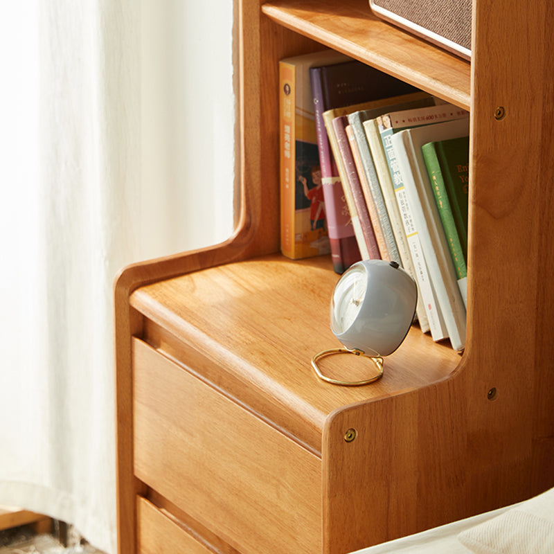 Traditional Rustic Rubberwood Solid Wood Multi-Layer Board Hardware Rectangular Nightstand 2-Drawer For Bedroom