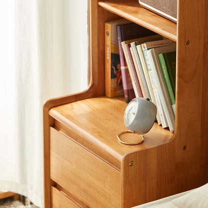Traditional Rustic Rubberwood Solid Wood Multi-Layer Board Hardware Rectangular Nightstand 2-Drawer For Bedroom