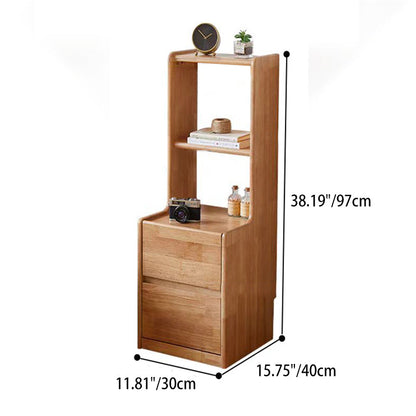 Traditional Rustic Rubberwood Solid Wood Multi-Layer Board Hardware Rectangular Nightstand 2-Drawer For Bedroom