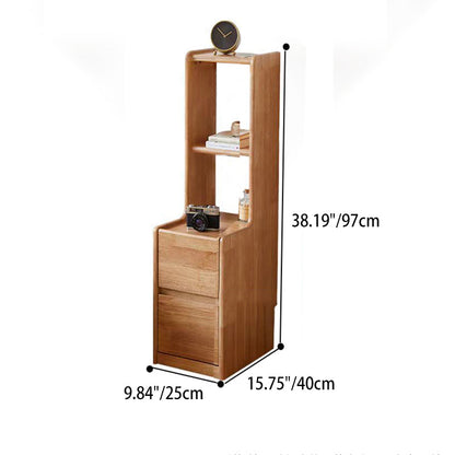 Traditional Rustic Rubberwood Solid Wood Multi-Layer Board Hardware Rectangular Nightstand 2-Drawer For Bedroom