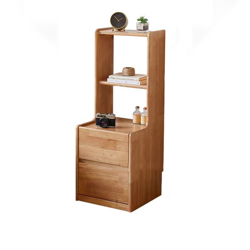 Traditional Rustic Rubberwood Solid Wood Multi-Layer Board Hardware Rectangular Nightstand 2-Drawer For Bedroom