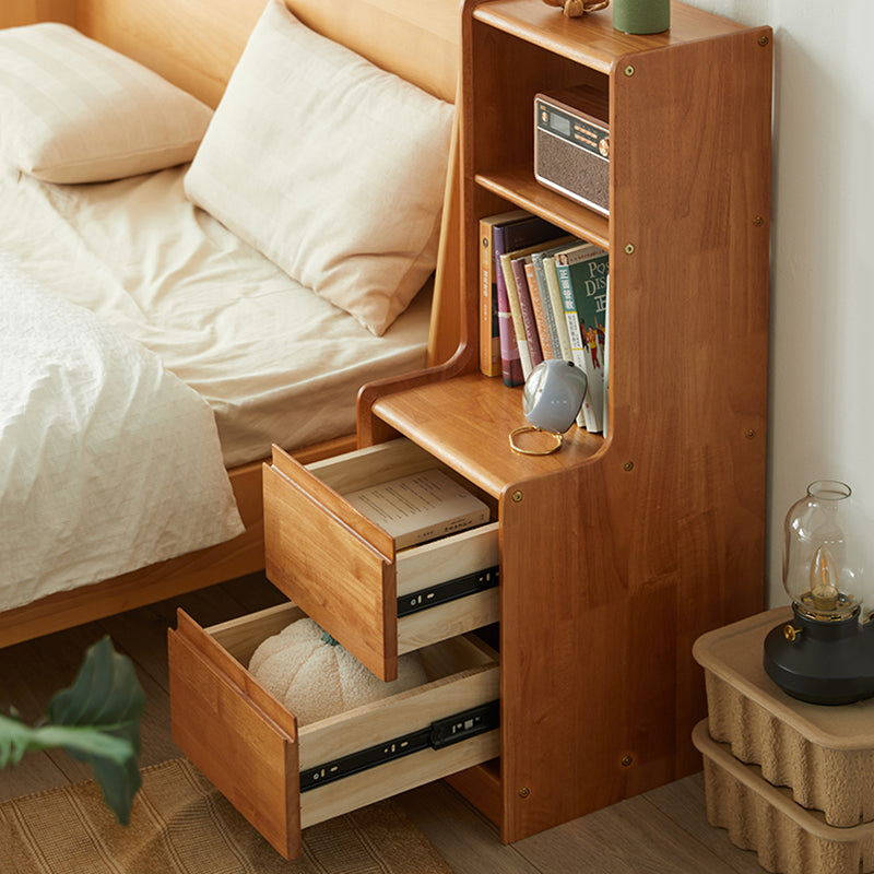 Traditional Rustic Rubberwood Solid Wood Multi-Layer Board Hardware Rectangular Nightstand 2-Drawer For Bedroom