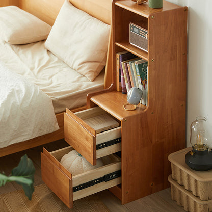 Traditional Rustic Rubberwood Solid Wood Multi-Layer Board Hardware Rectangular Nightstand 2-Drawer For Bedroom