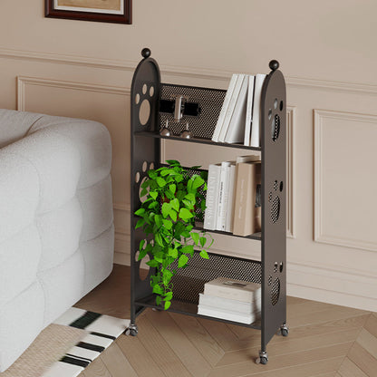 Modern Minimalist Corrosion Resistant Rectangular Iron Movable Rolling Storage Shelf 3-Tier For Study