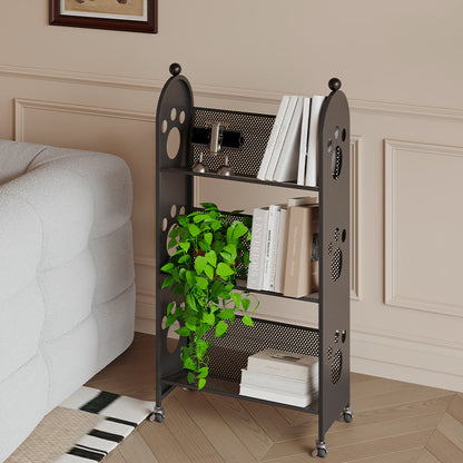 Modern Minimalist Corrosion Resistant Rectangular Iron Movable Rolling Storage Shelf 3-Tier For Study