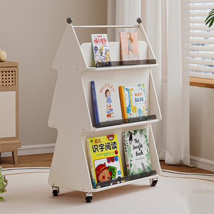 Contemporary Creative Christmas Tree Solid Wood Particle Board Acrylic Iron Kids Movable Bookshelf 3-Tier For Study