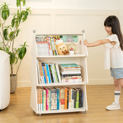 Contemporary Creative Christmas Tree Solid Wood Particle Board Acrylic Iron Kids Movable Bookshelf 3-Tier For Study