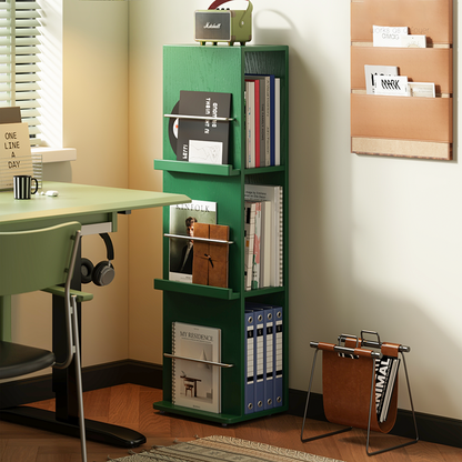 Modern Minimalist Narrow Rectangular Solid Rubberwood Metal Floor-Standing Bookshelf 3-Tier For Study