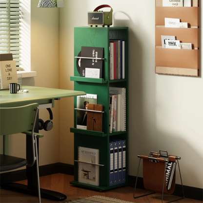 Modern Minimalist Narrow Rectangular Solid Rubberwood Metal Floor-Standing Bookshelf 3-Tier For Study