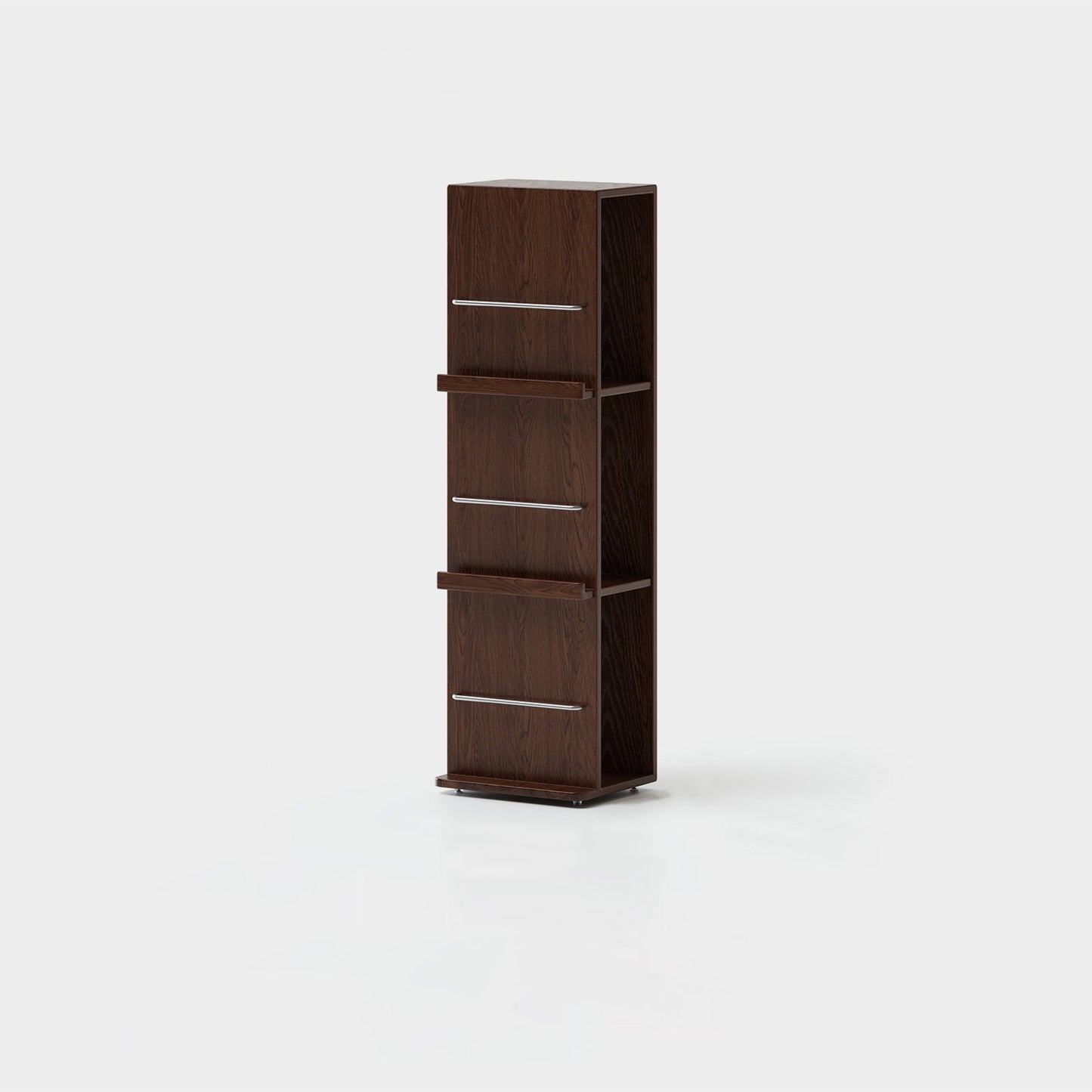 Modern Minimalist Narrow Rectangular Solid Rubberwood Metal Floor-Standing Bookshelf 3-Tier For Study