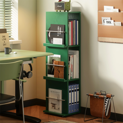 Modern Minimalist Narrow Rectangular Solid Rubberwood Metal Floor-Standing Bookshelf 3-Tier For Study