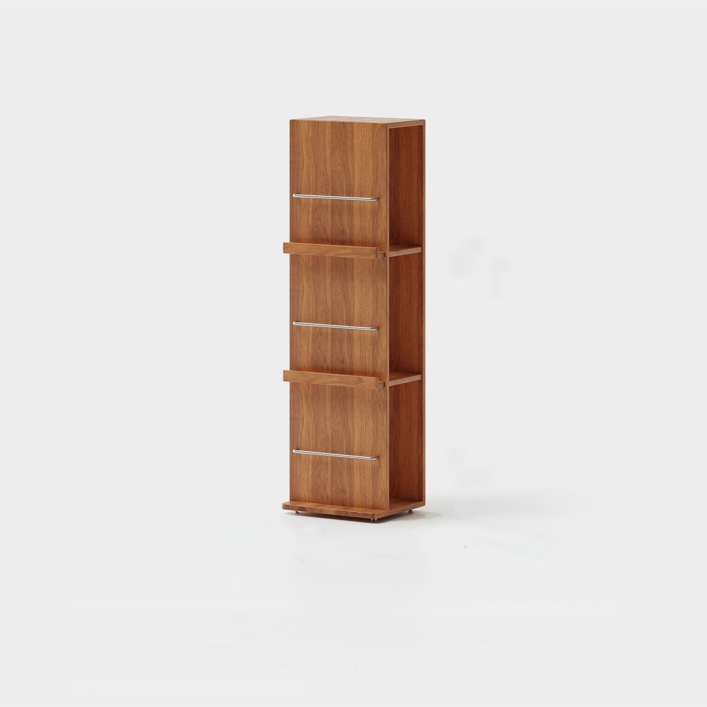 Modern Minimalist Narrow Rectangular Solid Rubberwood Metal Floor-Standing Bookshelf 3-Tier For Study