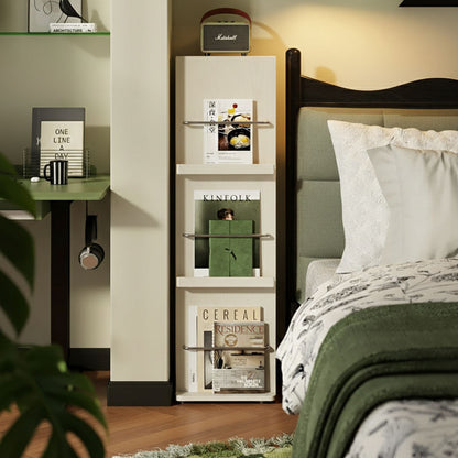 Modern Minimalist Narrow Rectangular Solid Rubberwood Metal Floor-Standing Bookshelf 3-Tier For Study