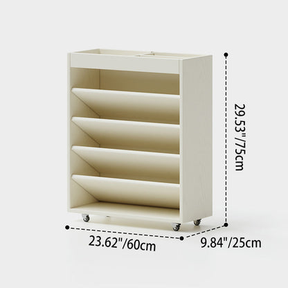 Modern Minimalist Rectangular Solid Rubberwood & Solid Wood Multi-Layer Board Movable Bookshelf 5-Tier For Study