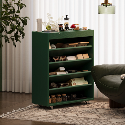 Modern Minimalist Rectangular Solid Rubberwood & Solid Wood Multi-Layer Board Movable Bookshelf 5-Tier For Study