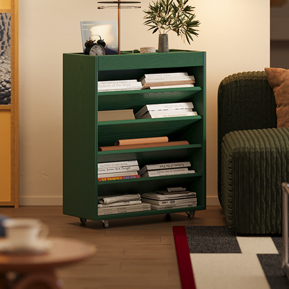 Modern Minimalist Rectangular Solid Rubberwood & Solid Wood Multi-Layer Board Movable Bookshelf 5-Tier For Study