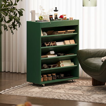 Modern Minimalist Rectangular Solid Rubberwood & Solid Wood Multi-Layer Board Movable Bookshelf 5-Tier For Study
