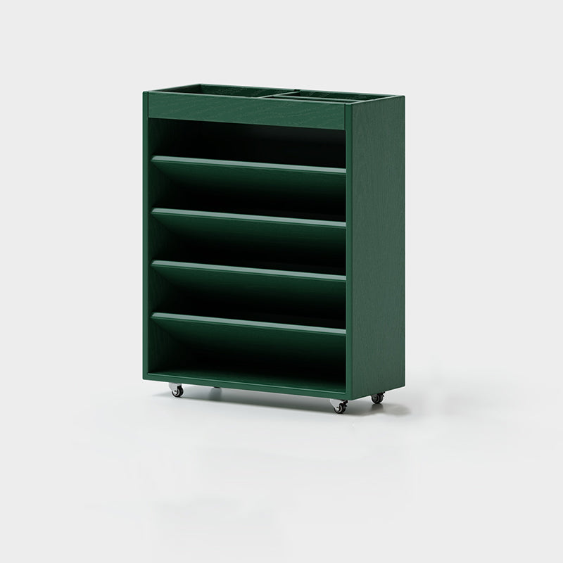 Modern Minimalist Rectangular Solid Rubberwood & Solid Wood Multi-Layer Board Movable Bookshelf 5-Tier For Study
