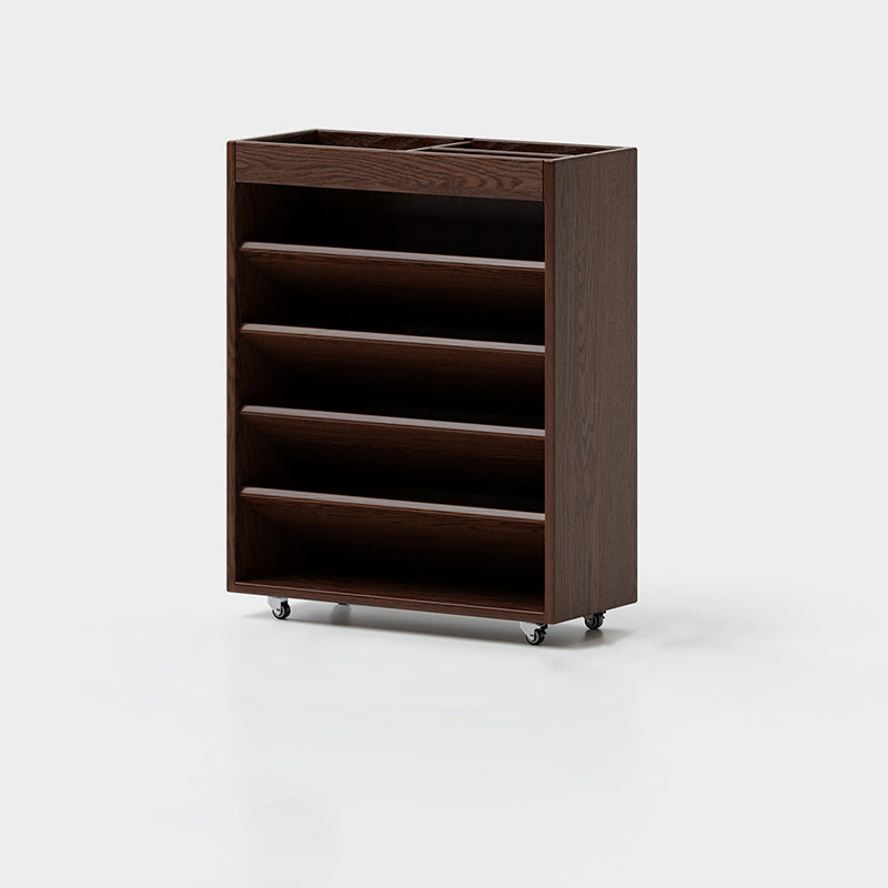Modern Minimalist Rectangular Solid Rubberwood & Solid Wood Multi-Layer Board Movable Bookshelf 5-Tier For Study