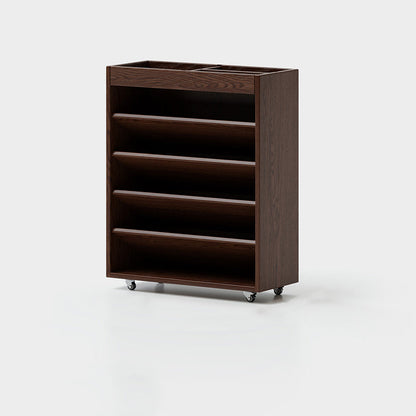 Modern Minimalist Rectangular Solid Rubberwood & Solid Wood Multi-Layer Board Movable Bookshelf 5-Tier For Study