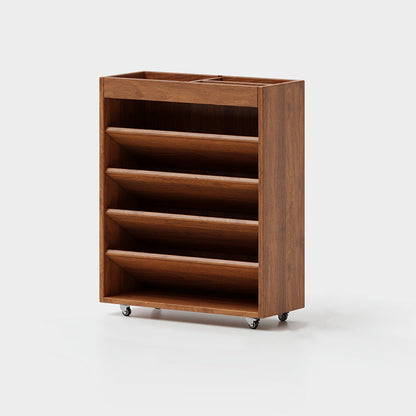Modern Minimalist Rectangular Solid Rubberwood & Solid Wood Multi-Layer Board Movable Bookshelf 5-Tier For Study