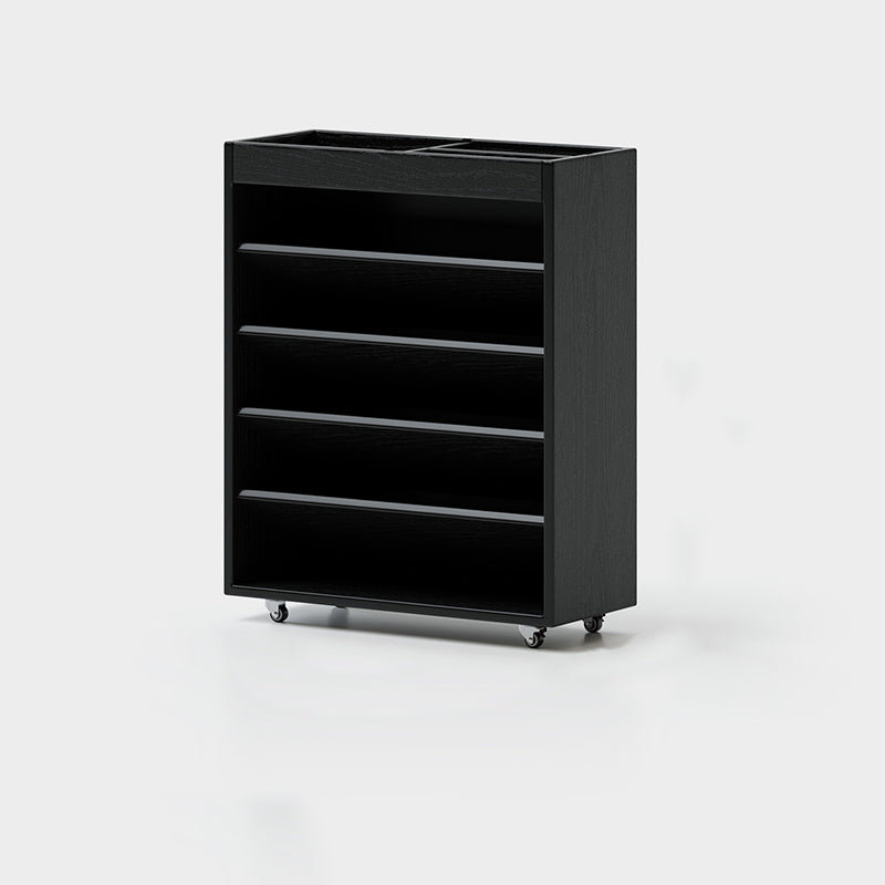 Modern Minimalist Rectangular Solid Rubberwood & Solid Wood Multi-Layer Board Movable Bookshelf 5-Tier For Study