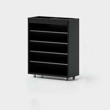 Modern Minimalist Rectangular Solid Rubberwood & Solid Wood Multi-Layer Board Movable Bookshelf 5-Tier For Study