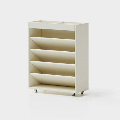 Modern Minimalist Rectangular Solid Rubberwood & Solid Wood Multi-Layer Board Movable Bookshelf 5-Tier For Study