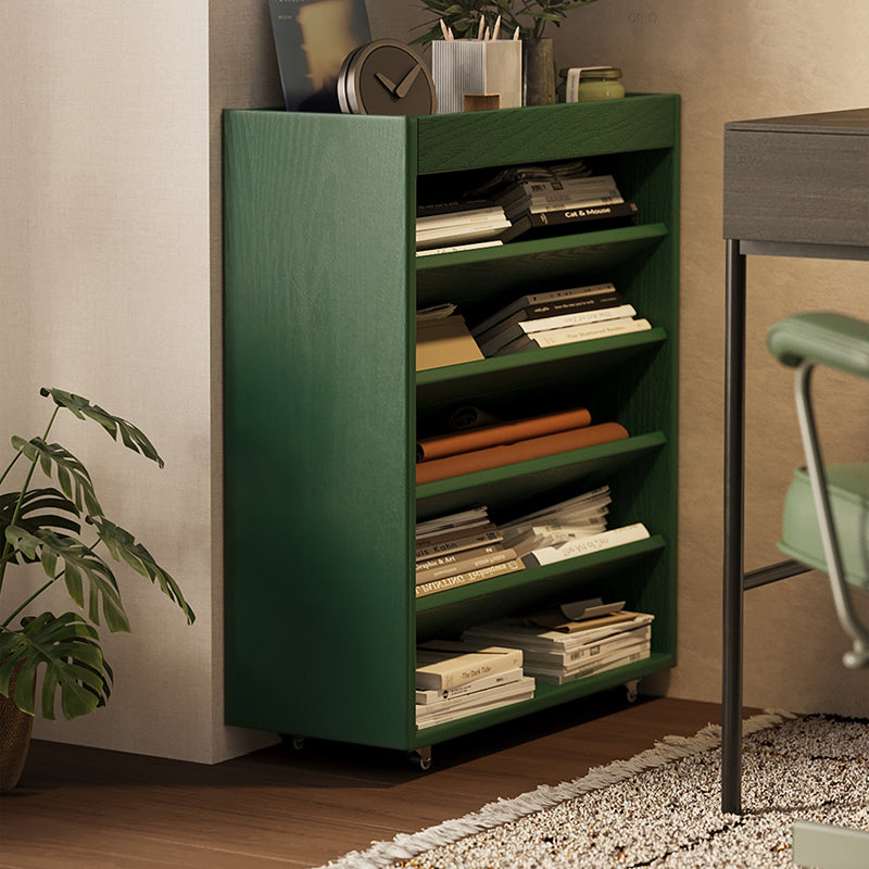 Modern Minimalist Rectangular Solid Rubberwood & Solid Wood Multi-Layer Board Movable Bookshelf 5-Tier For Study