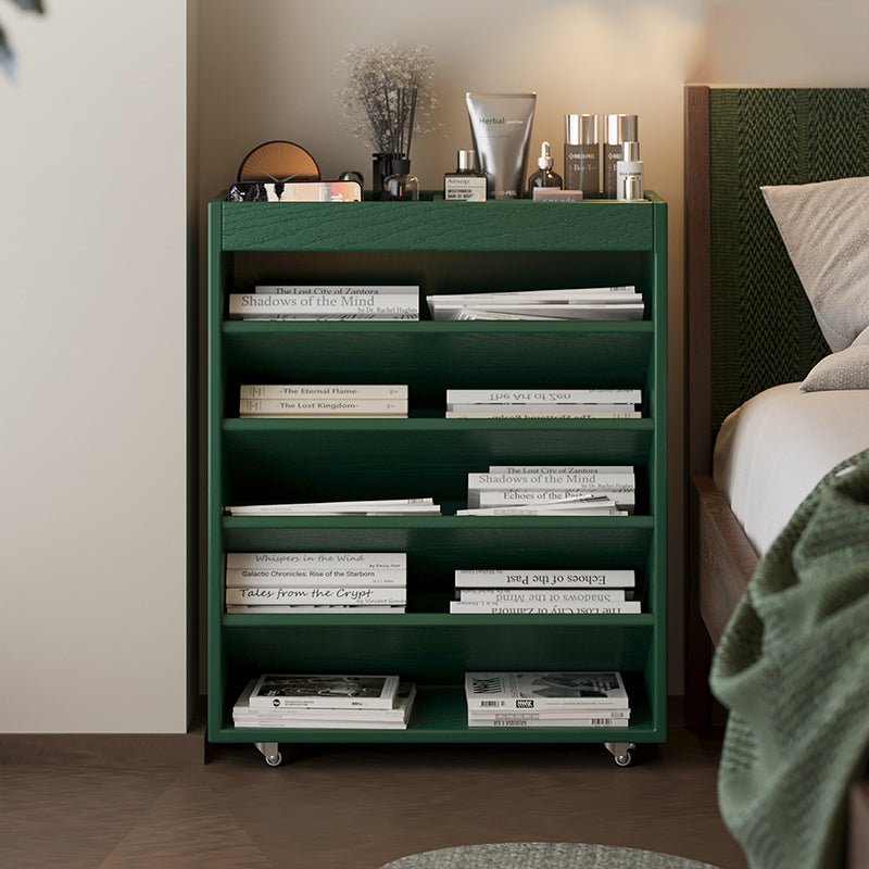 Modern Minimalist Rectangular Solid Rubberwood & Solid Wood Multi-Layer Board Movable Bookshelf 5-Tier For Study