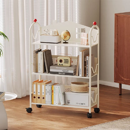 Contemporary Nordic Narrow Castle-Shaped Iron Movable Kids Storage Shelf 3/4-Tier For Living Room