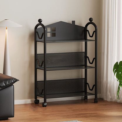 Contemporary Nordic Narrow Castle-Shaped Iron Movable Kids Storage Shelf 3/4-Tier For Living Room