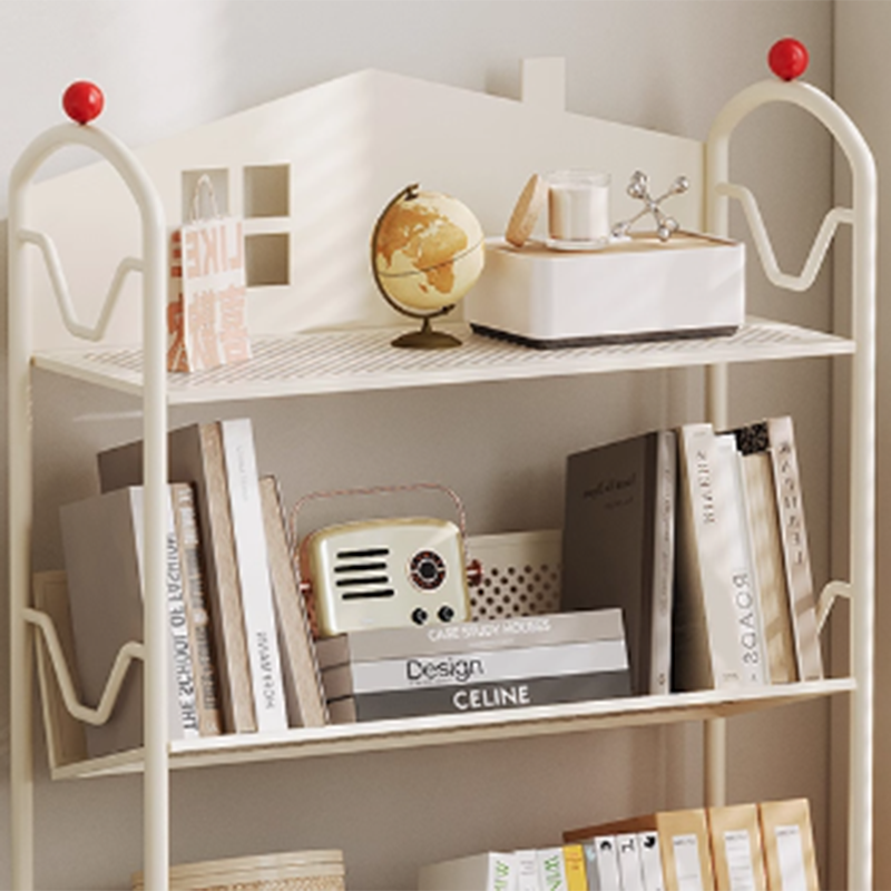 Contemporary Nordic Narrow Castle-Shaped Iron Movable Kids Storage Shelf 3/4-Tier For Living Room