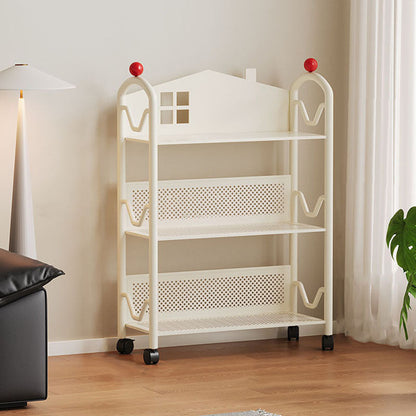 Contemporary Nordic Narrow Castle-Shaped Iron Movable Kids Storage Shelf 3/4-Tier For Living Room