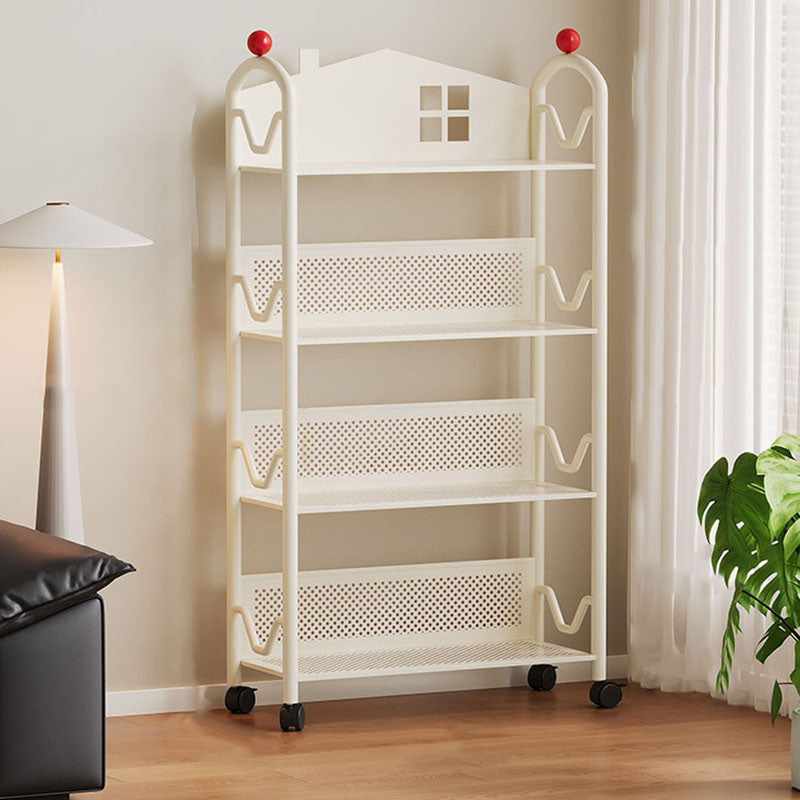 Contemporary Nordic Narrow Castle-Shaped Iron Movable Kids Storage Shelf 3/4-Tier For Living Room