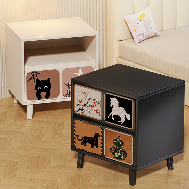 Traditional French Square Eco-Friendly MDF Nightstand 1/2-Drawer For Bedroom