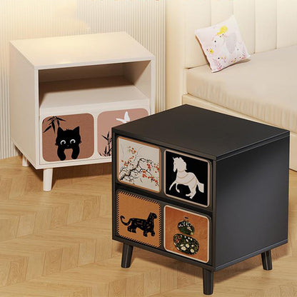 Traditional French Square Eco-Friendly MDF Nightstand 1/2-Drawer For Bedroom