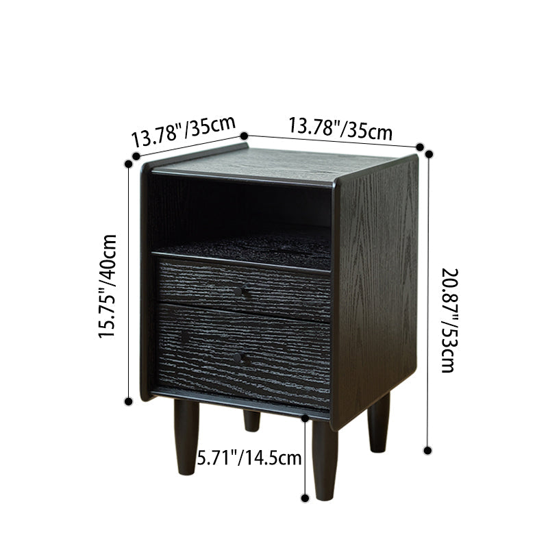 Traditional Vintage Rubberwood Paulownia Wood Solid Wood Multi-Layer Board Rectangular Nightstand 2-Drawer For Bedroom