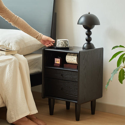 Traditional Vintage Rubberwood Paulownia Wood Solid Wood Multi-Layer Board Rectangular Nightstand 2-Drawer For Bedroom