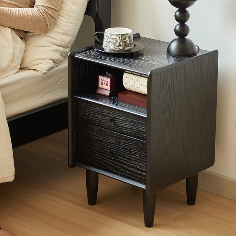 Traditional Vintage Rubberwood Paulownia Wood Solid Wood Multi-Layer Board Rectangular Nightstand 2-Drawer For Bedroom